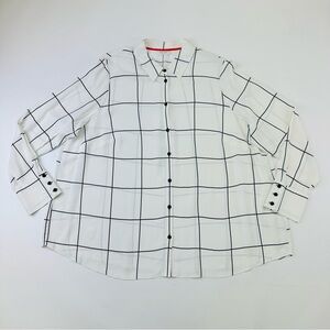 Gerry Weber white check blouse XL windowpane check long sleeve crepe semi sheer